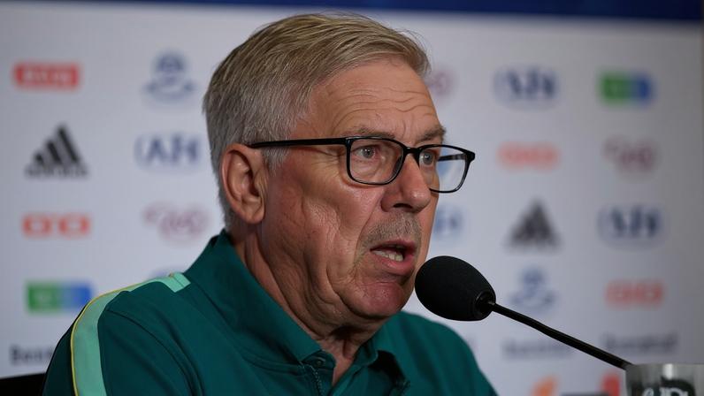 O técnico italiano do Brasil, Carlo Ancelotti, concede entrevista coletiva no Miami Stadium. - (crédito: AFP)