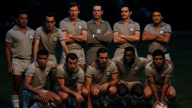 Foto oficial da escalação da Seleção Brasileira para o primeiro jogo entre Brasil e Escócia na história; amistoso terminou empatado por 1 a 1 e foi realizado em Glasgow, em 25 de junho de 1966 - (crédito: reprodução: Arquivo CBF)