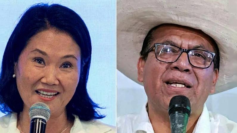 Roberto Sánchez e Keiko Fujimori em um debate antes do segundo turno das eleições - (crédito: Getty Images)