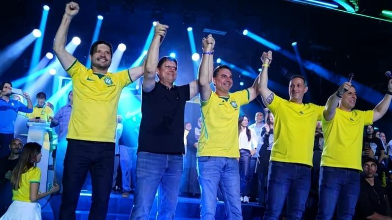 Pré-candidato da chapa de Flávio Bolsonaro, André do Prado confirma candidatura ao Senado ao lado de Tarcísio de Freitas e Guilherme Derrite - (crédito: Vittor Sales)