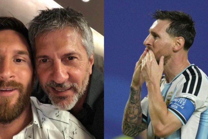 Lionel Messi ao lado do pai, Jorge Horácio - (crédito: Reprodução/ Instagram / @Jorge.sole // Juan Mabromata / AFP)