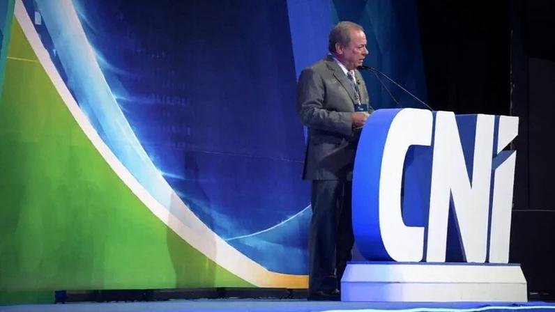 O presidente da CNI, Ricardo Alban, discursa no encontro com os pré-candidatos à Presidência: setor defende reforço na política industrial - (crédito: Iano Andrade/CNI)