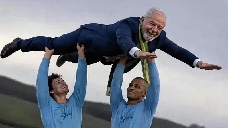 Montagem que circula nas redes sociais mostra o presidente Lula praticando o rope jump - (crédito: Reprodução Redes Sociais)