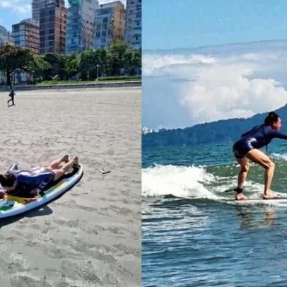Christiane Torloni aprende a surfar aos 69 anos e compartilha nas redes