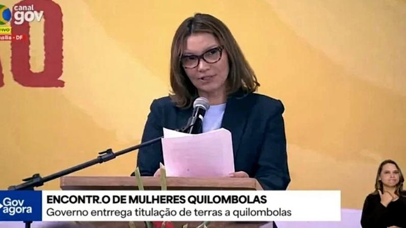 A primeira-dama, Janja Lula da Silva, durante o III Encontro Nacional de Mulheres Quilombolas - (crédito: Reprodução / YouTube / Governo Federal)