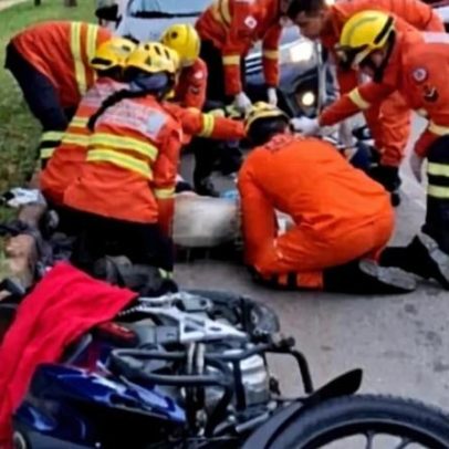 Motociclista sofre fratura na perna após colisão com carro no Jardim Botânico