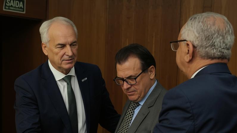O presidente João Galassi (à esquerda) se reúne, no início da tarde desta segunda-feira, com Luiz Marinho (ao centro), ministro do Trabalho. - (crédito: Abras/Divulgação)