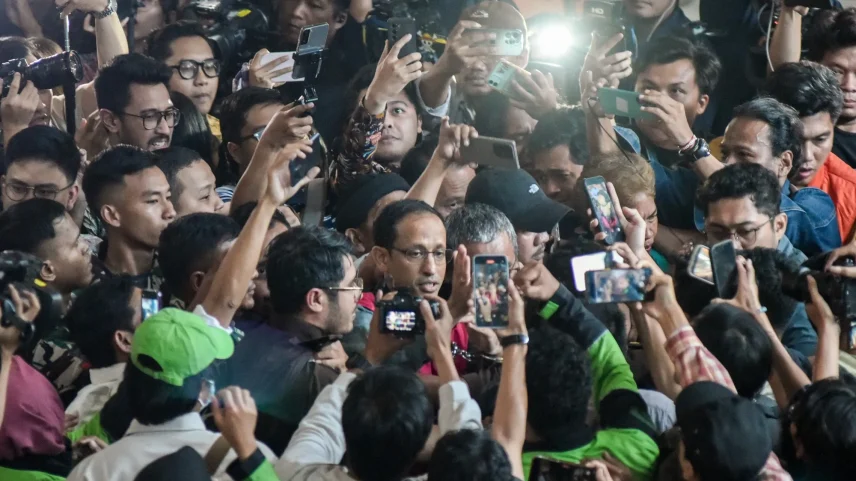 Nadiem Makarim attends court in Jakarta on May 13.