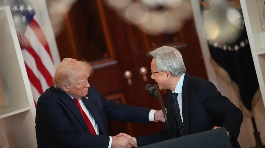 Friends in high places: Donald Trump and Jensen Huang.
