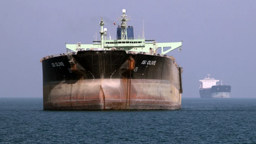 An oil tanker off the port of Bandar Abbas in Iran.