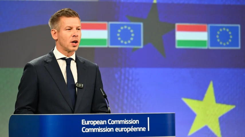 Hungarian Prime Minister Peter Magyar during a news conference in Brussels on May 29.