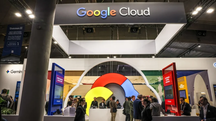 The Google Cloud pavilion at MWC Barcelona 2026 in Barcelona, Spain, on Tuesday, March 3, 2026.