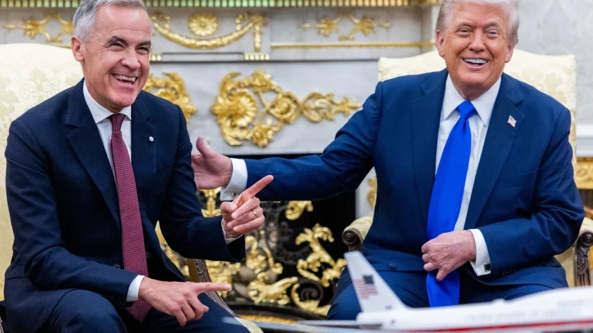 US President Donald Trump, right, and Mark Carney, Canada’s prime minister, during happier times.