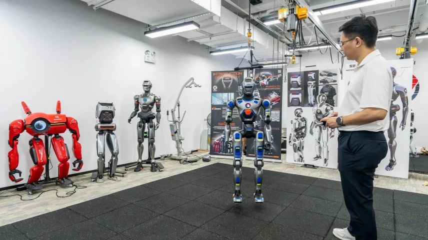 EngineAI's PM01 humanoid robot demonstrated at the company's showroom in Shenzhen.