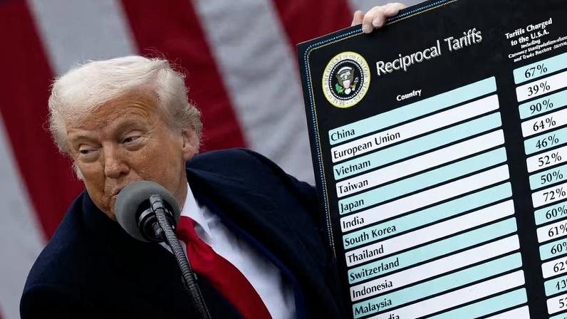 Foto de arquivo: Trump mostra tabela do tarifaço em 2 de abril de 2025 — Foto: Reuters/Carlos Barria/File Photo