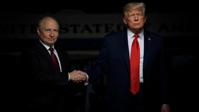 Trump e Putin se cumprimentam em Anchorage, Alasca 15/08/2025 - (Foto: Sputnik/Gavriil Grigorov/Pool via REUTERS)