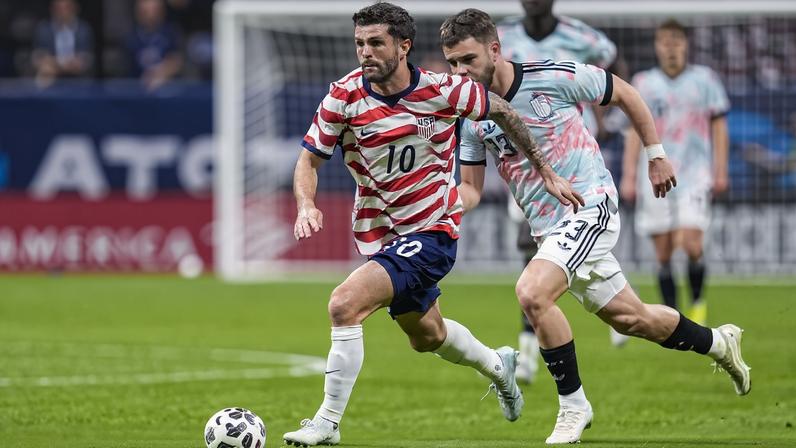 Mar 28, 2026; Atlanta, Georgia, USA; USA’s Christian Pulisic (10) controls the ball against Belgium at Mercedes-Benz Stadium. Mandatory Credit: Dale Zanine-Imagn Images