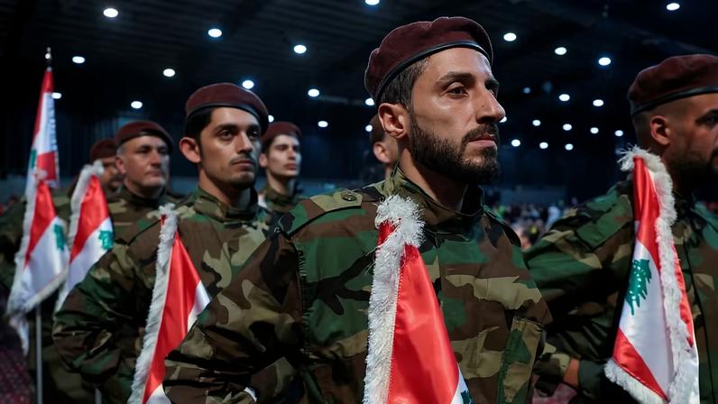 Membros do Hezbollah desfilam durante uma manifestação em comemoração ao Dia de Al-Quds (Dia de Jerusalém) nos subúrbios do sul de Beirute, Líbano, em 5 de abril de 2024.