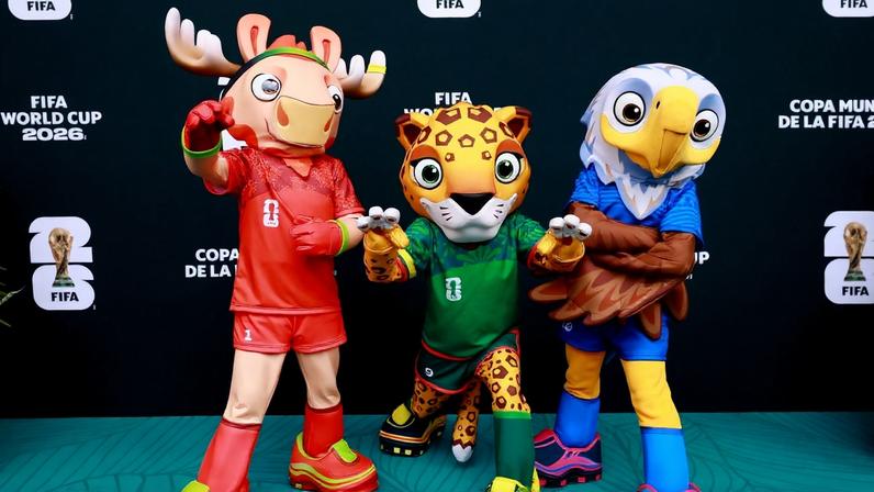 Soccer Football - FIFA World Cup 2026 - Group A - Mexico v South Africa - Estadio Azteca, Mexico City, Mexico - June 11, 2026 The FIFA World Cup 2026 mascots Maple, Zayu, and Clutch pose for a picture before the match REUTERS/Eloisa Sanchez