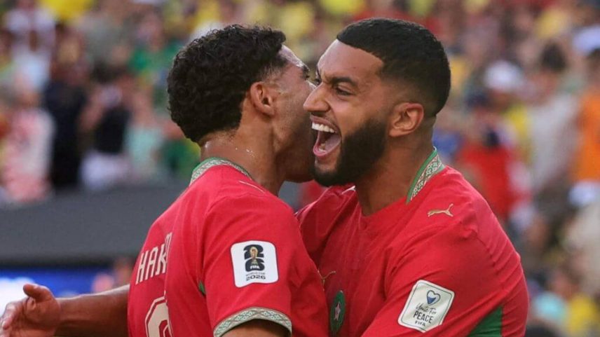 Saibari celebrates putting Morocco in front against Brazil