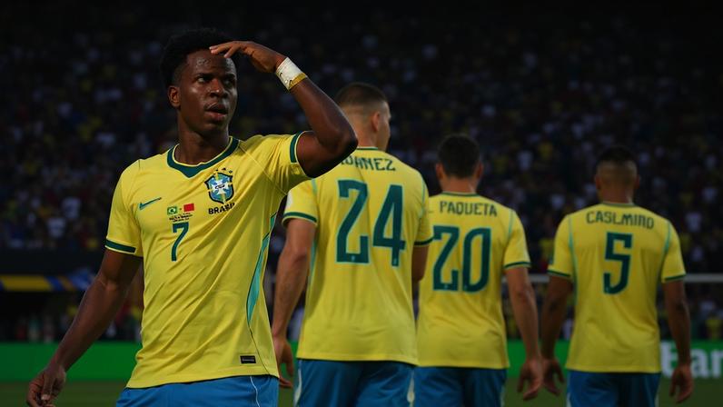 Vini Jr comemora gol do Brasil contra o Marrocos — Foto: Vincent Carchietta/Reuters