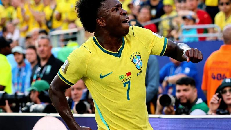 Brazil's Vinicius Junior reacts IMAGN IMAGES via Reuters/Caean Couto