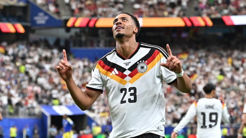 Felix Nmecha comemora gol em Alemanha x Curaçao — Foto: Maria Lysaker / Reuters