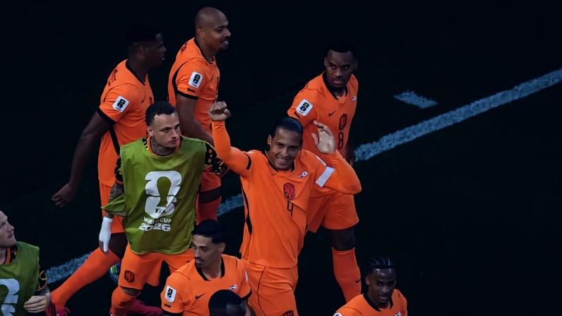 Van Dijk comemora o gol marcado pela Holanda contra o Japão — Foto: REUTERS/Kai Pfaffenbach