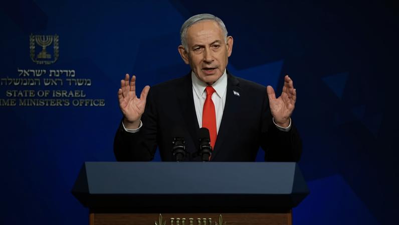 Primeiro-ministro de Israel, Benjamin Netanyahu, concede uma coletiva de imprensa após EUA e Irã assinarem acordo de paz em 15 de junho de 2026.