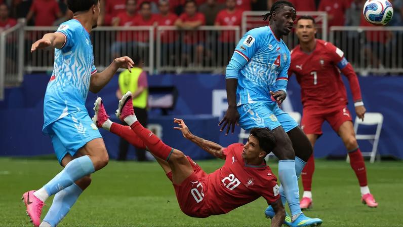 Soccer Football - FIFA World Cup 2026 - Group K - Portugal v DR Congo - Houston Stadium, Houston, Texas, U.S. - June 17, 2026 DR Congo's Axel Tuanzebe in action as Portugal's Joao Cancelo scores a goal that was later disallowed IMAGN IMAGES via Reuters/Troy Taormina