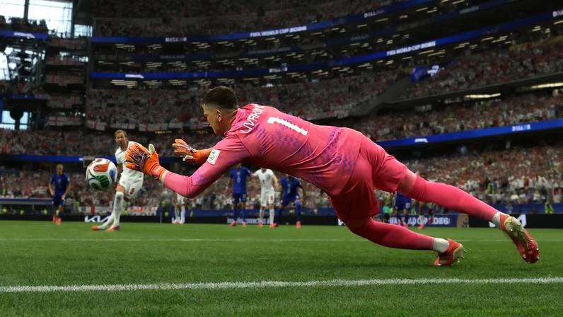 Dominik Livakovic se adianta em pênalti de Harry Kane em Inglaterra x Croácia — Foto: Reuters