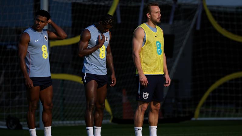 Watkins, Rashford e Harry Kane na Inglaterra — Foto: Reuters/William Purnell