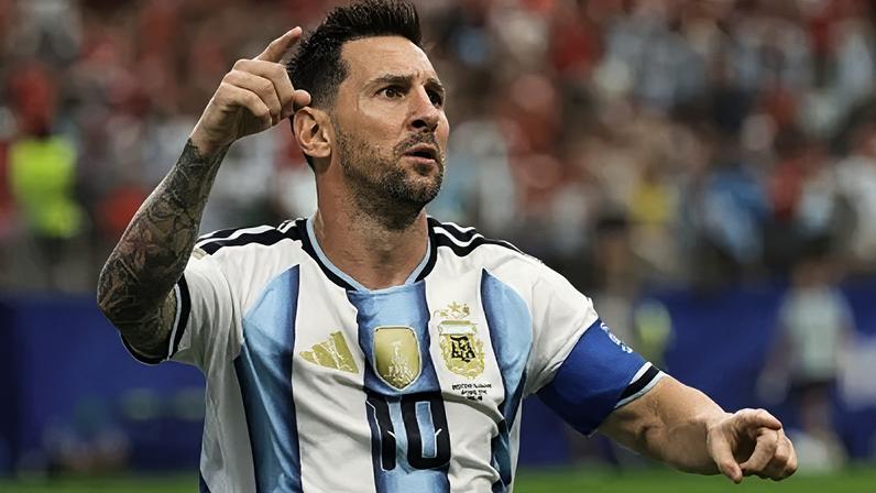 Lionel Messi comemora gol marcado contra a Áustria pela Copa do Mundo