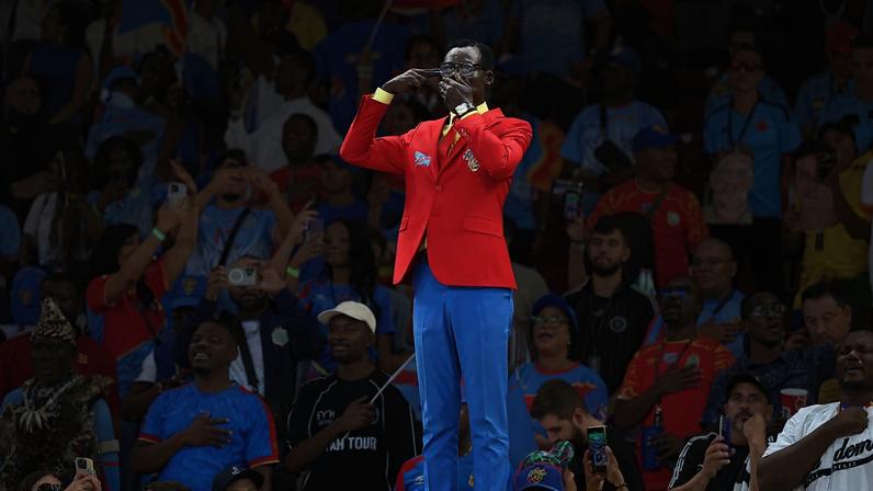 Soccer Football - FIFA World Cup 2026 - Group K - Colombia v DR Congo - Estadio Guadalajara, Guadalajara, Mexico - June 23, 2026 DR Congo fan Michel Nkuka Mboladinga, also known as Lumumba Vea in the stands before the match REUTERS/Eloisa Sanchez
