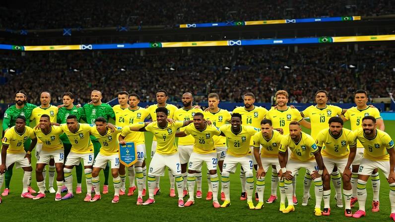 Jogadores da Seleção Brasileira na foto oficial antes do jogo contra a Escócia, no Estádio de Miami