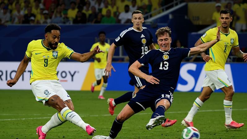 Soccer Football - FIFA World Cup 2026 - Group C - Scotland v Brazil - Miami Stadium, Miami Gardens, Florida, U.S. - June 24, 2026 Brazil's Matheus Cunha scores their third goal REUTERS/Amanda Perobelli TPX IMAGES OF THE DAY