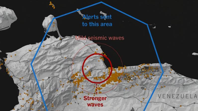 A map showing the epicenters of the earthquakes in Venezuela.