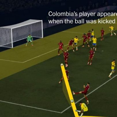 Gol da Colômbia é anulado por impedimento causado pela ponta do pé