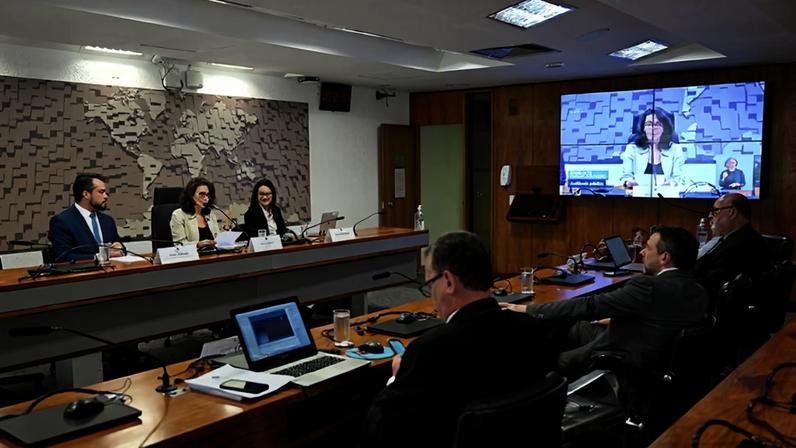 Bancada: representante da categoria profissional dos jornalistas, Samira de Castro; conselheiro Fernando Cabral; conselheiro Carlos Magno.