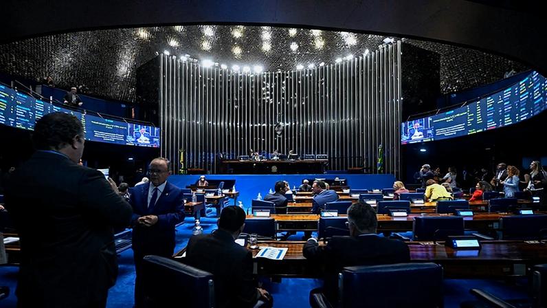 Mesa: senador Izalci Lucas (PL-DF); presidente do Senado Federal, senador Davi Alcolumbre (União-AP); secretário-geral da Mesa do Senado Federal, Danilo Augusto Barboza de Aguiar.