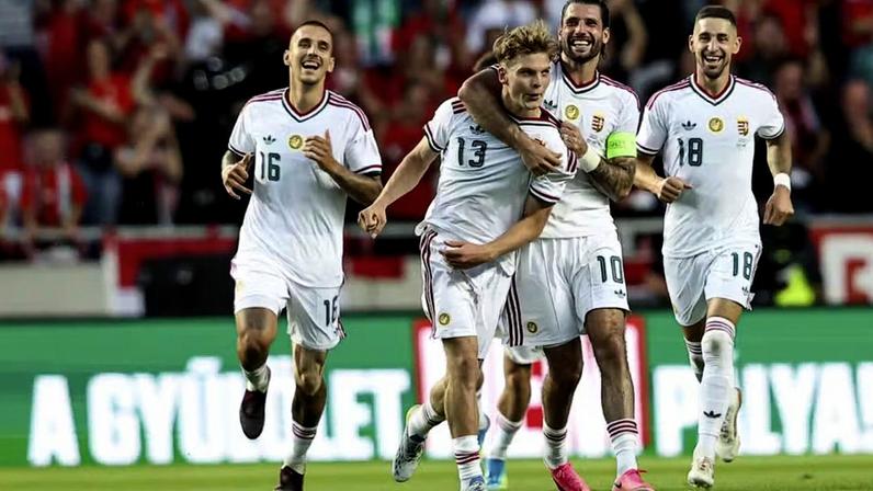 Jogadores da Hungria comemoram um dos gols sobre o Cazaquistão — Foto: Divulgação/Hungarian Football Federation