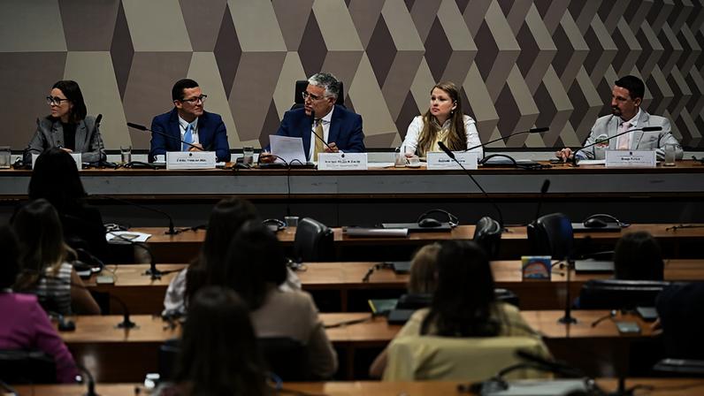 Mesa: presidente executiva do Instituto Isabel, advogada e profissional de relações governamentais e políticas públicas, Andrea Hoffmann Formiga; presidente da Associação Nacional de Educação Domiciliar (Aned), Carlos Vinícius Reis; presidente eventual da CDH, senador Eduardo Girão (Novo-CE); advogada e pedagoga, especialista em Direito Educacional – Homeschooling, Isabelle Monteiro; presidente da Associação das Famílias Educadoras de Santa Catarina (Afesc), Diego Vieira.
