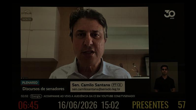 Senador Camilo Santana (PT-CE) em pronunciamento via videoconferência.
