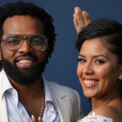 Thay Pereira usa vestido com decote coração no casamento de Xande Pilares