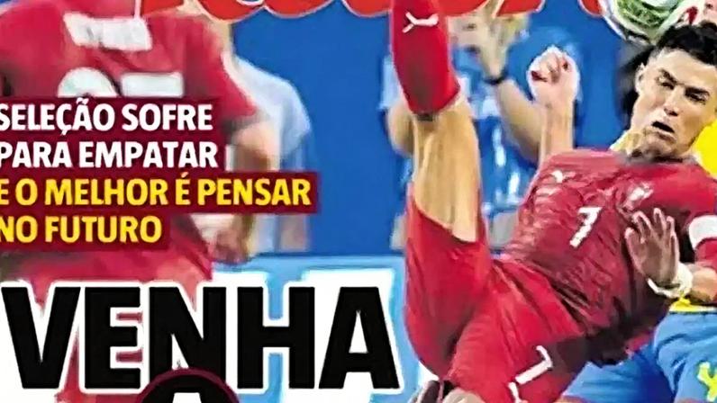 Capa do jornal ‘Record’ de Portugal criticando o desempenho da seleção diante da Colômbia – Reprodução
