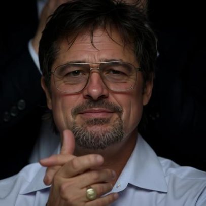 Brad Pitt em destaque enquanto homens mais velhos adotam óculos de professor