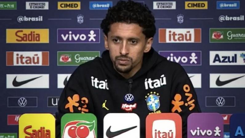 Marquinhos durante a coletiva de imprensa da Seleção Brasileira nesta quarta-feira –
