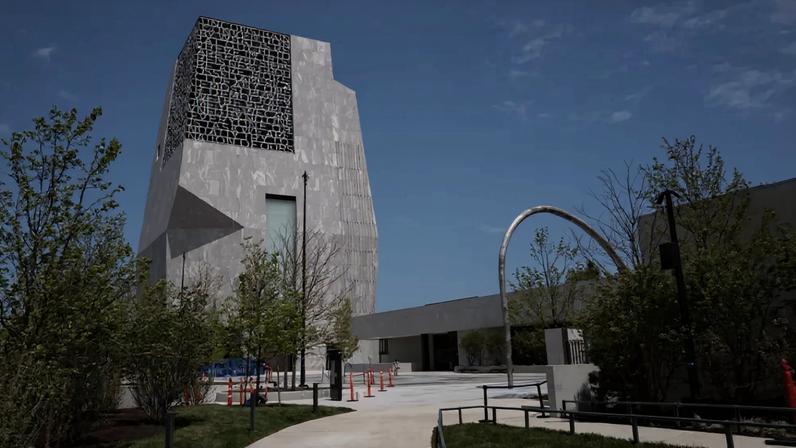 The Obama Presidential Center towers over Jackson Park on May 15, 2026 in Chicago, Illinois.