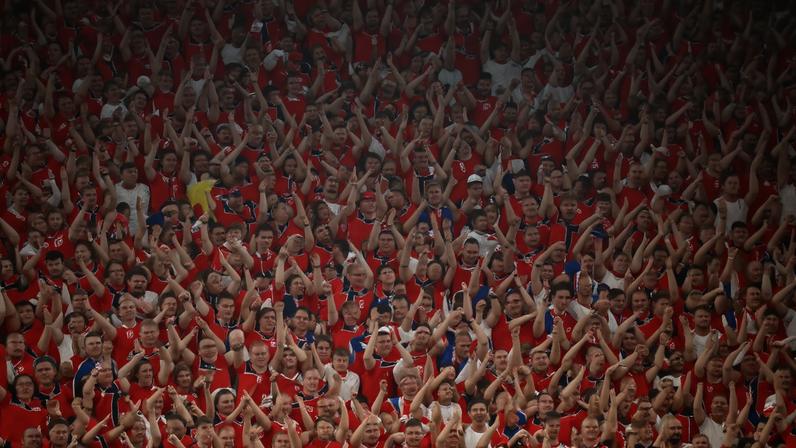 A wall of Norway's fans celebrate at the end of the 2026 World Cup Group I football match between Norway and Senegal