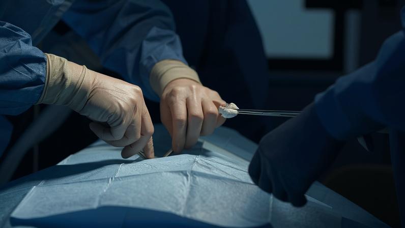 Imagem colorida mostra mãos de médico realizando cirurgia - Metrópoles